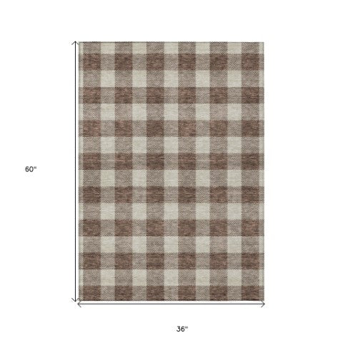 Homeroots 3' Artichoke Green And Gray Plaid Washable Rug – Perfect For Indoor And Outdoor Spaces, Durable Design 3' X 5' Polyester 595379