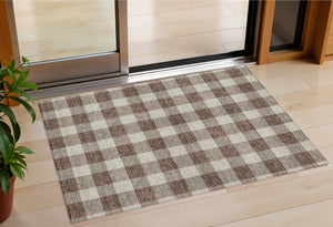 Homeroots 3' Artichoke Green And Gray Plaid Washable Rug – Perfect For Indoor And Outdoor Spaces, Durable Design 3' X 5' Polyester 595379