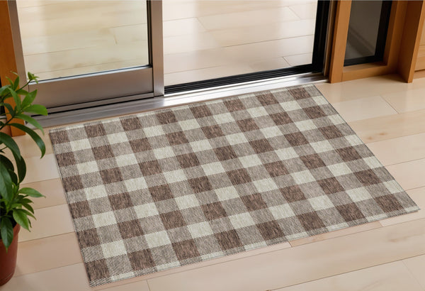 Homeroots 3' Artichoke Green And Gray Plaid Washable Rug – Perfect For Indoor And Outdoor Spaces, Durable Design 3' X 5' Polyester 595379