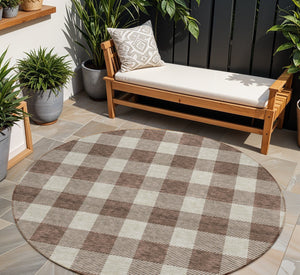 Homeroots 3' Artichoke Green And Gray Plaid Washable Rug – Perfect For Indoor And Outdoor Spaces, Durable Design 8' Round Polyester 595381