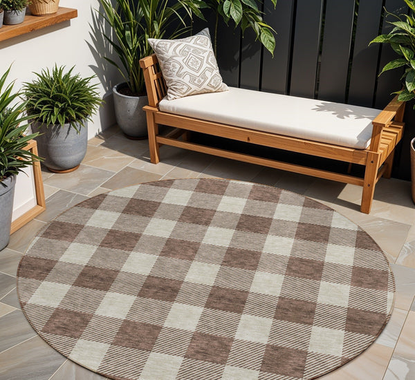 Homeroots 3' Artichoke Green And Gray Plaid Washable Rug – Perfect For Indoor And Outdoor Spaces, Durable Design 8' Round Polyester 595381
