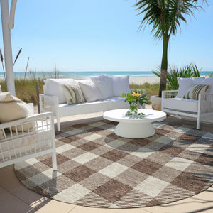 Homeroots 3' Artichoke Green And Gray Plaid Washable Rug – Perfect For Indoor And Outdoor Spaces, Durable Design 8' Round Polyester 595381