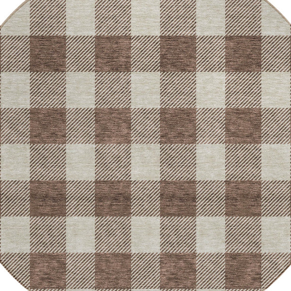 Homeroots 3' Artichoke Green And Gray Plaid Washable Rug – Perfect For Indoor And Outdoor Spaces, Durable Design 8' Round Polyester 595381