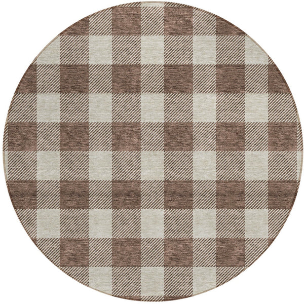 Homeroots 3' Artichoke Green And Gray Plaid Washable Rug – Perfect For Indoor And Outdoor Spaces, Durable Design 8' Round Polyester 595381