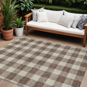 Homeroots 3' Artichoke Green And Gray Plaid Washable Rug – Perfect For Indoor And Outdoor Spaces, Durable Design 9' X 12' Polyester 595383