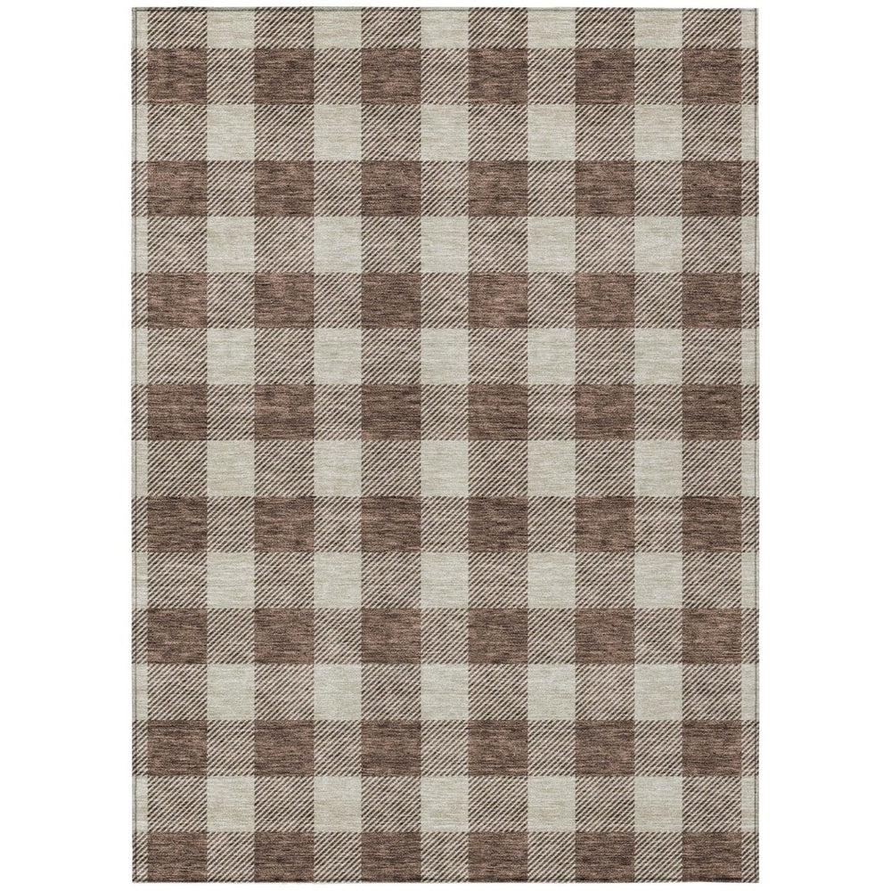 HomeRoots 9' X 12' Brown and Beige Plaid Area Rug - Durable, Washable, Stylish for Indoor & Outdoor Spaces! 595383