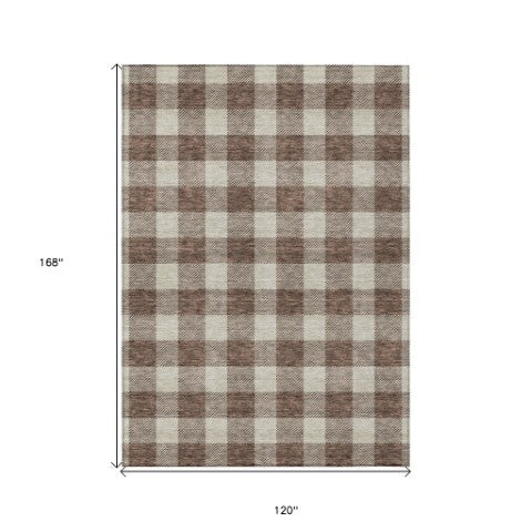 Homeroots 3' Artichoke Green And Gray Plaid Washable Rug – Perfect For Indoor And Outdoor Spaces, Durable Design 10' X 14' Polyester 595384