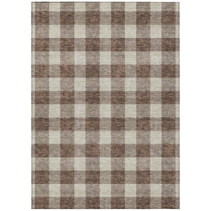 HomeRoots 5' Brown and Beige Plaid Washable Area Rug – Durable, Stylish for Indoor and Outdoor Living Spaces 10' X 14' 595384