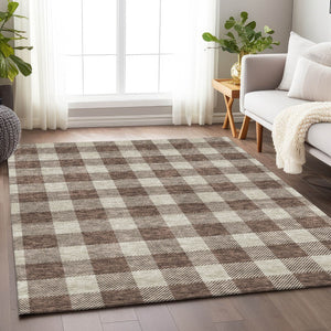 Homeroots 3' Artichoke Green And Gray Plaid Washable Rug – Perfect For Indoor And Outdoor Spaces, Durable Design 10' X 14' Polyester 595384