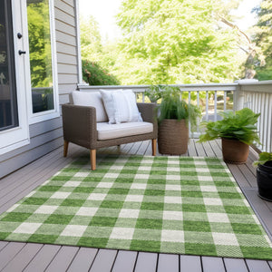 Homeroots 3' Artichoke Green And Gray Plaid Washable Rug – Perfect For Indoor And Outdoor Spaces, Durable Design 3' X 5' Polyester 595385