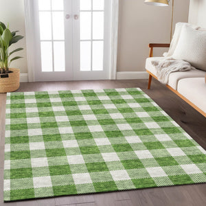 Homeroots 3' Artichoke Green And Gray Plaid Washable Rug – Perfect For Indoor And Outdoor Spaces, Durable Design 3' X 5' Polyester 595385