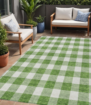 Homeroots 3' Artichoke Green And Gray Plaid Washable Rug – Perfect For Indoor And Outdoor Spaces, Durable Design 5' X 8' Polyester 595386