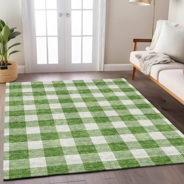 Homeroots 3' Artichoke Green And Gray Plaid Washable Rug – Perfect For Indoor And Outdoor Spaces, Durable Design 5' X 8' Polyester 595386
