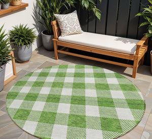 Homeroots 3' Artichoke Green And Gray Plaid Washable Rug – Perfect For Indoor And Outdoor Spaces, Durable Design 8' Round Polyester 595387