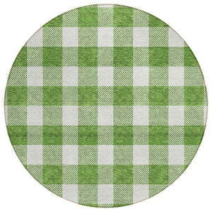 HomeRoots 5' Green and Gray Plaid Washable Area Rug – Durable Indoor/Outdoor Design for Easy Care & Style 8' Round 595387