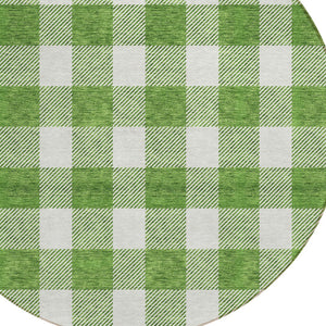 Homeroots 3' Artichoke Green And Gray Plaid Washable Rug – Perfect For Indoor And Outdoor Spaces, Durable Design 8' Round Polyester 595387