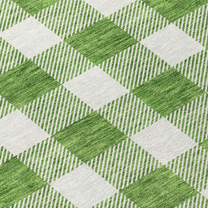 Homeroots 3' Artichoke Green And Gray Plaid Washable Rug – Perfect For Indoor And Outdoor Spaces, Durable Design 8' Round Polyester 595387