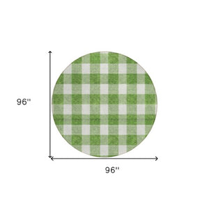 Homeroots 3' Artichoke Green And Gray Plaid Washable Rug – Perfect For Indoor And Outdoor Spaces, Durable Design 8' Round Polyester 595387