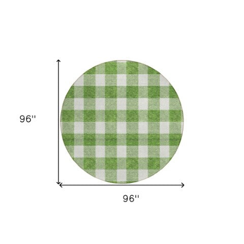 Homeroots 3' Artichoke Green And Gray Plaid Washable Rug – Perfect For Indoor And Outdoor Spaces, Durable Design 8' Round Polyester 595387