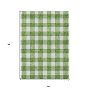 Homeroots 3' Artichoke Green And Gray Plaid Washable Rug – Perfect For Indoor And Outdoor Spaces, Durable Design 9' X 12' Polyester 595389