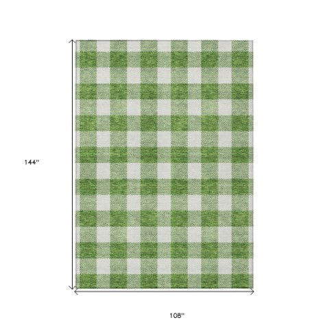 Homeroots 3' Artichoke Green And Gray Plaid Washable Rug – Perfect For Indoor And Outdoor Spaces, Durable Design 9' X 12' Polyester 595389