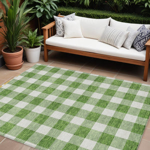 Homeroots 3' Artichoke Green And Gray Plaid Washable Rug – Perfect For Indoor And Outdoor Spaces, Durable Design 10' X 14' Polyester 595390