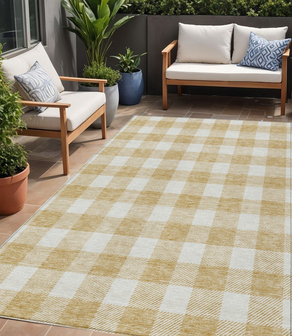 Homeroots 3' Artichoke Green And Gray Plaid Washable Rug – Perfect For Indoor And Outdoor Spaces, Durable Design 5' X 8' Polyester 595392