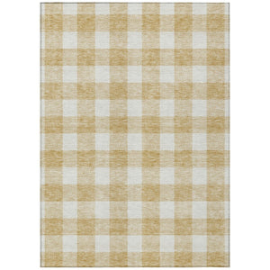 HomeRoots 5' Gold and Beige Plaid Area Rug - Durable, Washable, Stylish for Indoor and Outdoor Spaces 5' X 8' 595392