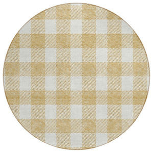 HomeRoots 5' Gold and Beige Plaid Area Rug - Durable, Washable, Stylish for Indoor and Outdoor Spaces 8' Round 595393