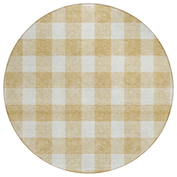 HomeRoots 5' Gold and Beige Plaid Area Rug - Durable, Washable, Stylish for Indoor and Outdoor Spaces 8' Round 595393