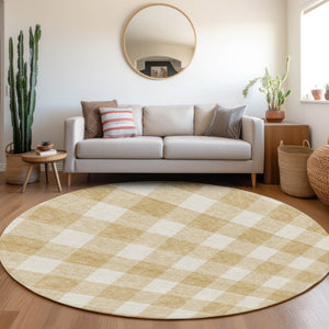 Homeroots 3' Artichoke Green And Gray Plaid Washable Rug – Perfect For Indoor And Outdoor Spaces, Durable Design 8' Round Polyester 595393