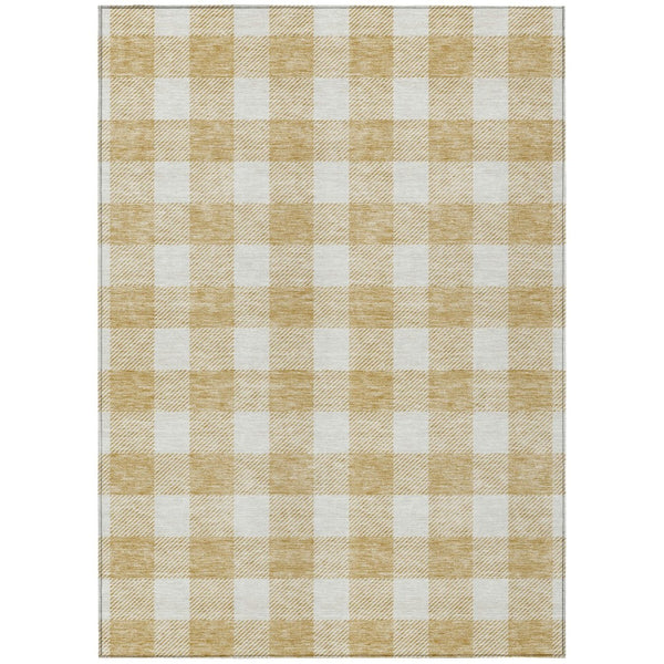 HomeRoots 5' Gold and Beige Plaid Area Rug - Durable, Washable, Stylish for Indoor and Outdoor Spaces 8' X 10' 595394