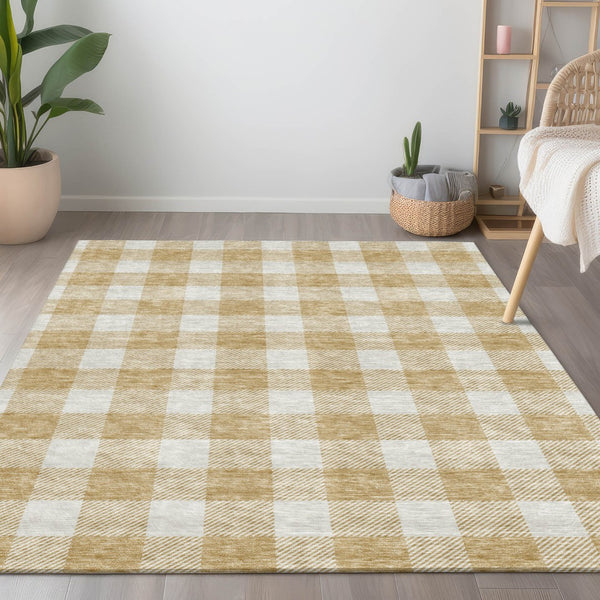 Homeroots 3' Artichoke Green And Gray Plaid Washable Rug – Perfect For Indoor And Outdoor Spaces, Durable Design 8' X 10' Polyester 595394