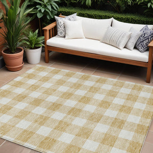 Homeroots 3' Artichoke Green And Gray Plaid Washable Rug – Perfect For Indoor And Outdoor Spaces, Durable Design 9' X 12' Polyester 595395