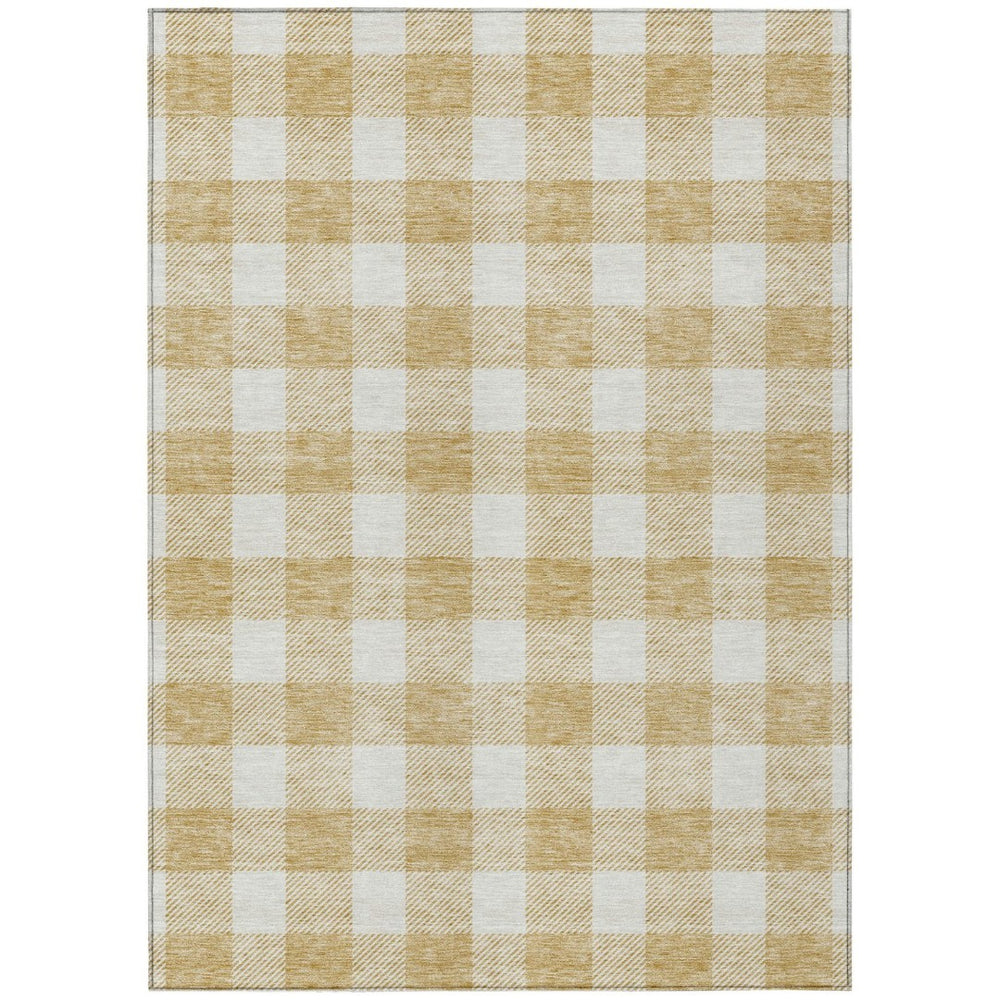 HomeRoots 9' X 12' Gold and Beige Plaid Washable Area Rug - Durable, Stylish, Perfect for Indoor & Outdoor Use! 595395