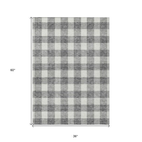 Homeroots 3' Artichoke Green And Gray Plaid Washable Rug – Perfect For Indoor And Outdoor Spaces, Durable Design 3' X 5' Polyester 595397