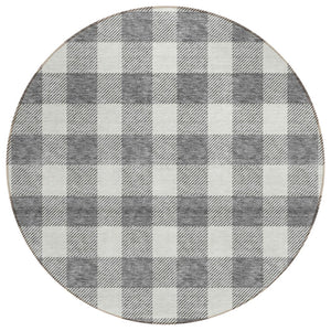 HomeRoots 5' Gray and Charcoal Plaid Washable Area Rug - Durable, Stylish, Perfect for Indoor and Outdoor Spaces 8' Round 595399