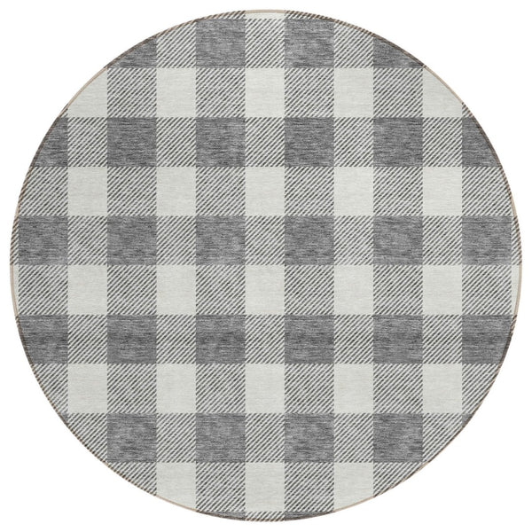 HomeRoots 5' Gray and Charcoal Plaid Washable Area Rug - Durable, Stylish, Perfect for Indoor and Outdoor Spaces 8' Round 595399