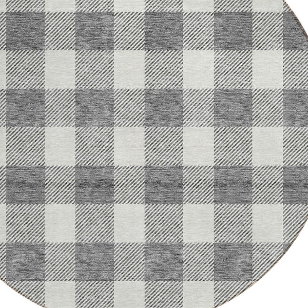 Homeroots 3' Artichoke Green And Gray Plaid Washable Rug – Perfect For Indoor And Outdoor Spaces, Durable Design 8' Round Polyester 595399