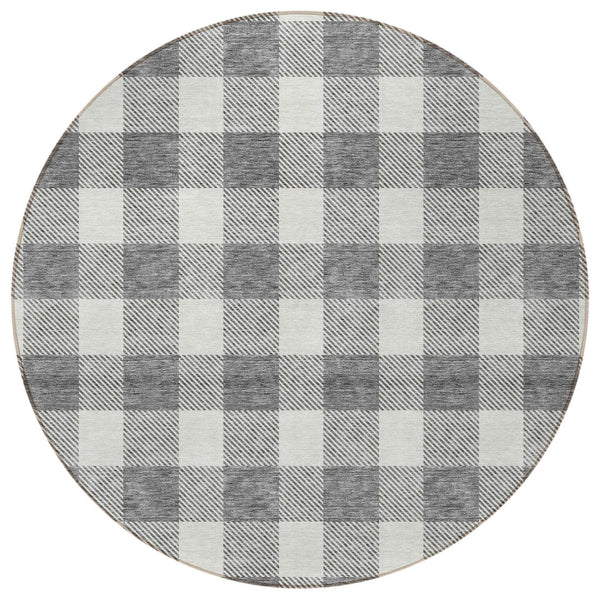 Homeroots 3' Artichoke Green And Gray Plaid Washable Rug – Perfect For Indoor And Outdoor Spaces, Durable Design 8' Round Polyester 595399