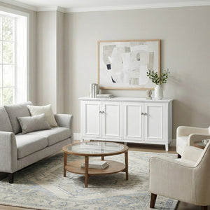 English Elm Amherst Shaker Pine Sideboard Wide Four Door Storage Cabinet for Dining Hallway White B136P481649