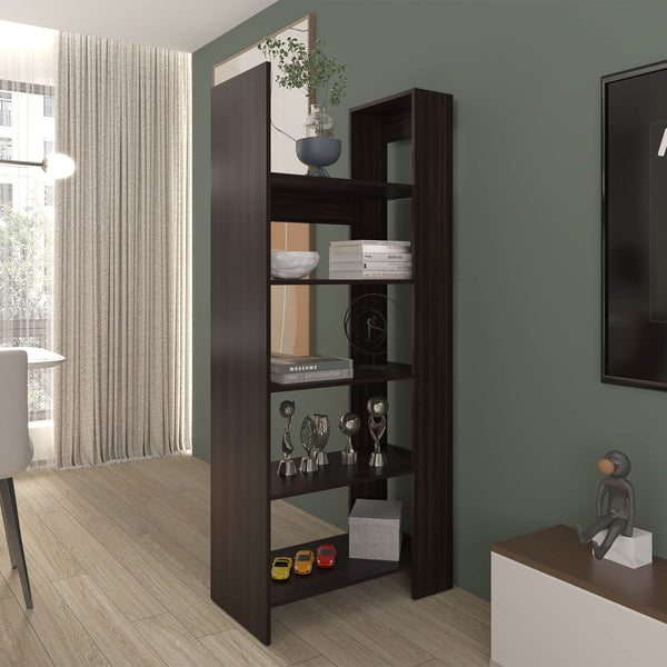 English Elm Bookcase, 5-Shelf Dark Walnut Engineered Wood Tall Organizer – Sturdy Modern Display Storage 67.3"H x 28.6"W x 15.3"D B097P369421