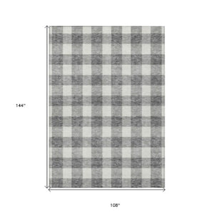 Homeroots 3' Artichoke Green And Gray Plaid Washable Rug – Perfect For Indoor And Outdoor Spaces, Durable Design 9' X 12' Polyester 595401