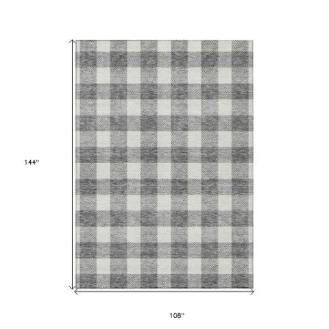 Homeroots 3' Artichoke Green And Gray Plaid Washable Rug – Perfect For Indoor And Outdoor Spaces, Durable Design 9' X 12' Polyester 595401