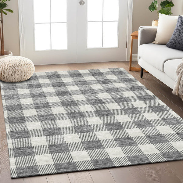 Homeroots 3' Artichoke Green And Gray Plaid Washable Rug – Perfect For Indoor And Outdoor Spaces, Durable Design 9' X 12' Polyester 595401