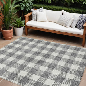 Homeroots 3' Artichoke Green And Gray Plaid Washable Rug – Perfect For Indoor And Outdoor Spaces, Durable Design 10' X 14' Polyester 595402