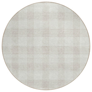 HomeRoots 5' Elegant Ivory and Beige Plaid Area Rug for Indoor/Outdoor Use - Durable, Washable, Stylish Design 8' Round 595405
