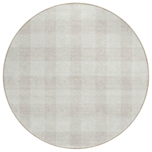 HomeRoots 5' Elegant Ivory and Beige Plaid Area Rug for Indoor/Outdoor Use - Durable, Washable, Stylish Design 8' Round 595405