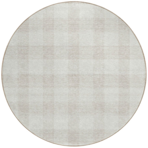 Homeroots 3' Artichoke Green And Gray Plaid Washable Rug – Perfect For Indoor And Outdoor Spaces, Durable Design 8' Round Polyester 595405