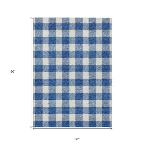 Homeroots 3' Artichoke Green And Gray Plaid Washable Rug – Perfect For Indoor And Outdoor Spaces, Durable Design 5' X 8' Polyester 595410